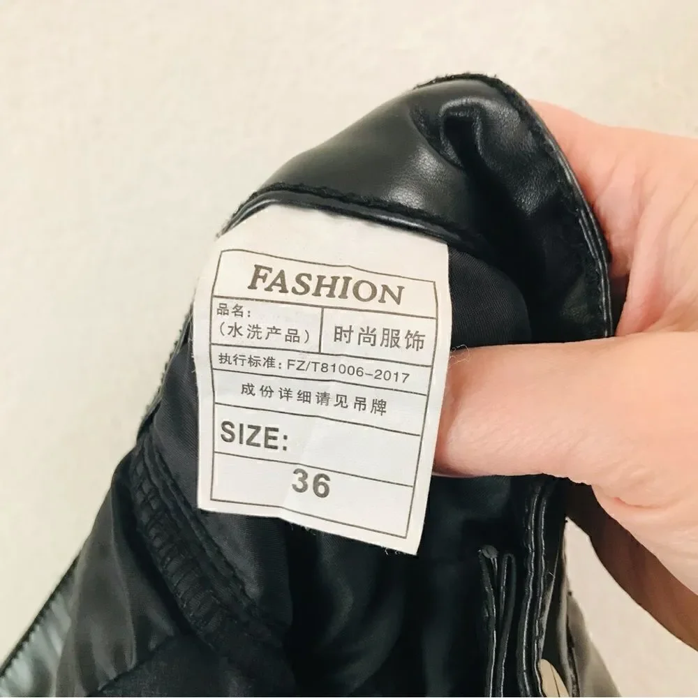 ‎Unbranded black faux leather lace up Moto pants 36*